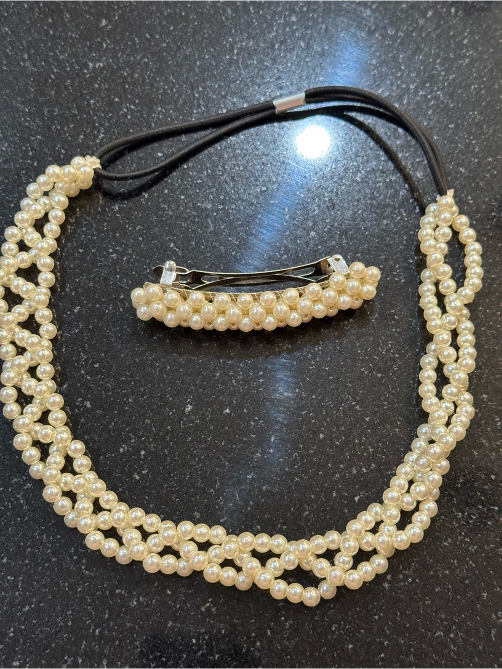 Pearl Multi-Strand Headband with Matching Barrette - Cream